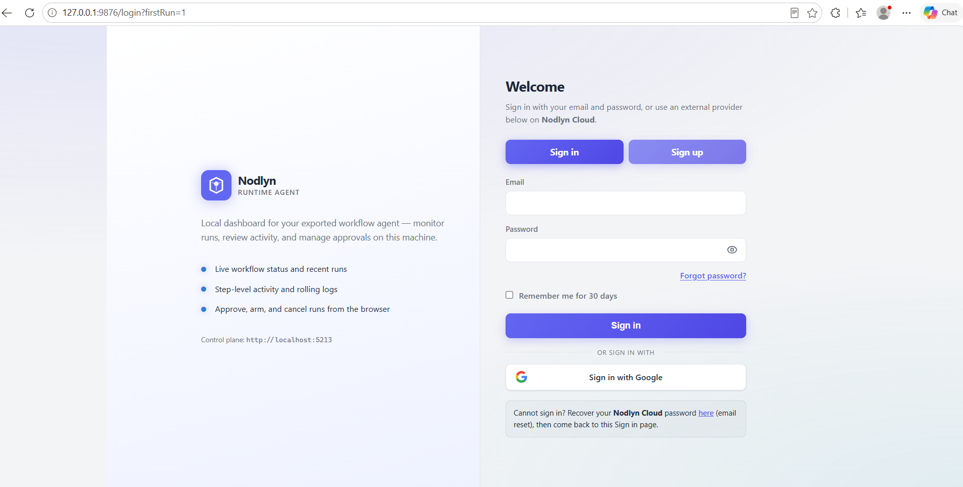 Runtime agent sign-in