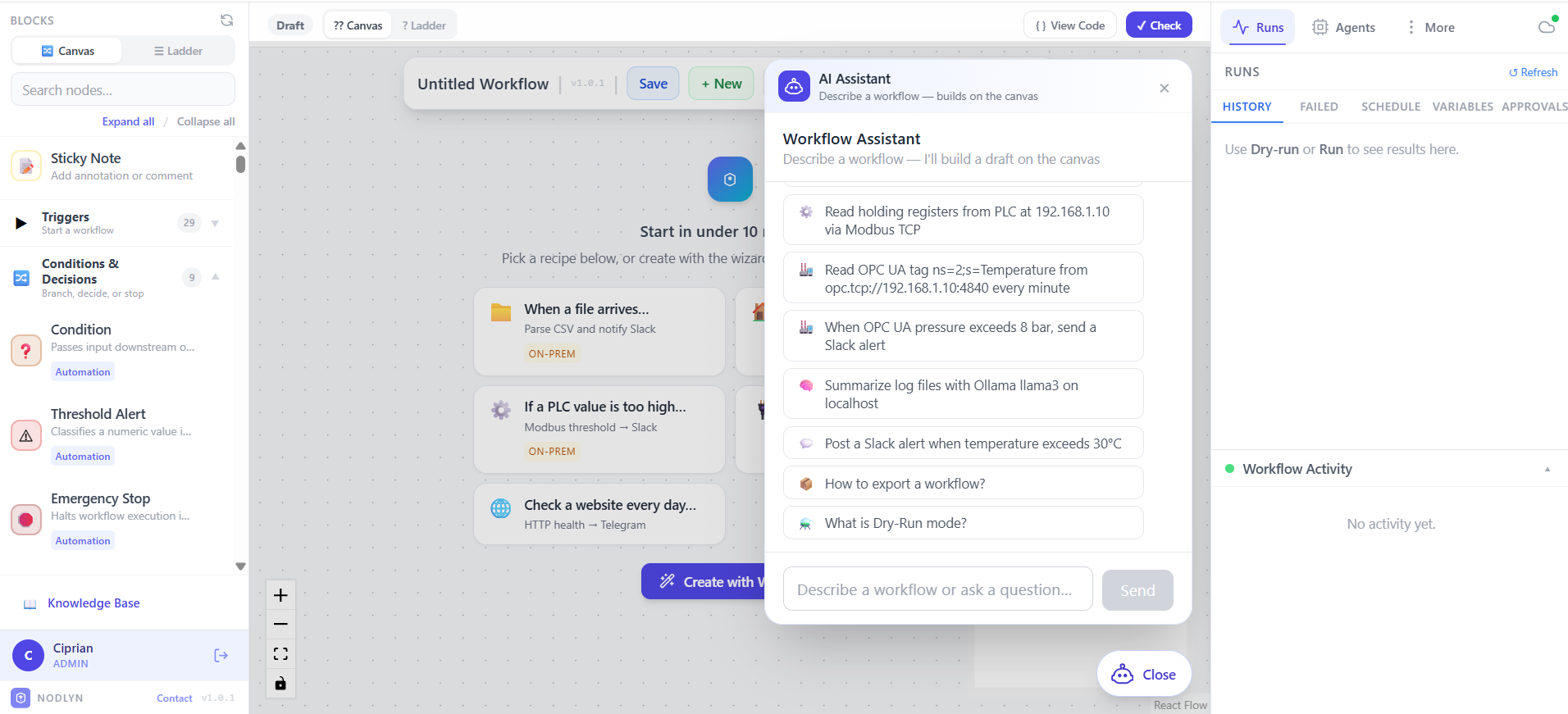AI assistant in Nodlyn Studio