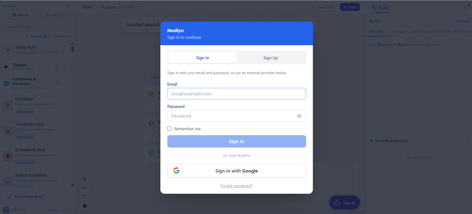 Nodlyn Studio sign-in