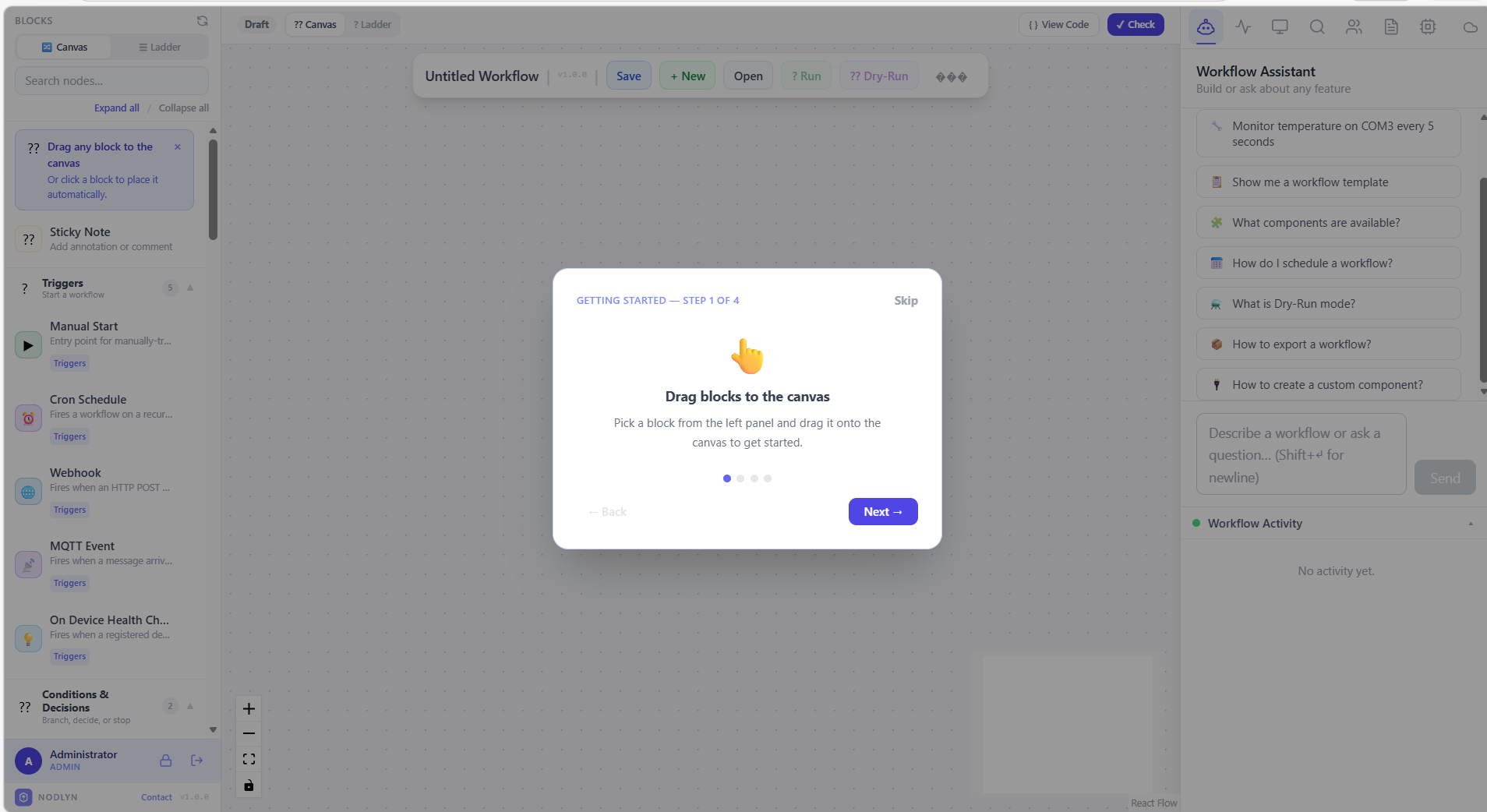 Nodlyn main interface overview